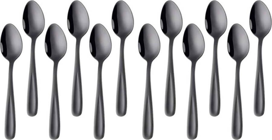 Theelepels 12 stuks roestvrijstalen koffielepels 13 5 cm kleine lepels espressolepels dessertlepels mini-theelepels metalen mokka-lepels (zwart)