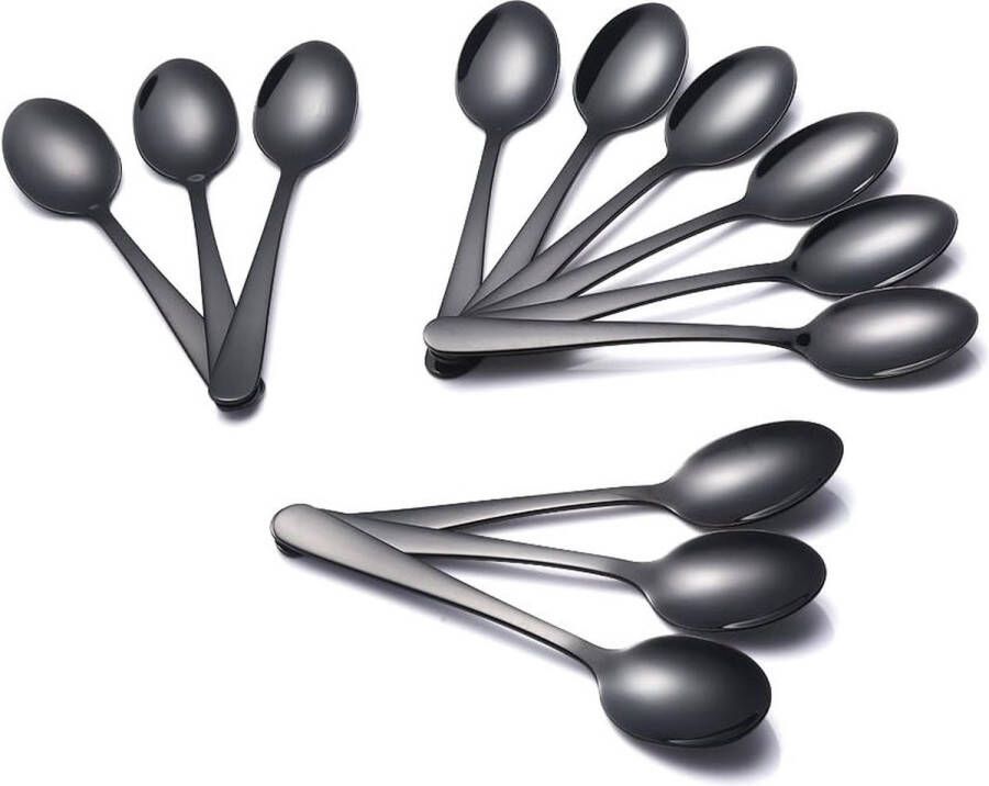 Theelepels 12 stuks zwarte koffielepels metaal 5 inch mini-lepel 304 18 10 roestvrij staal koffie theelepel