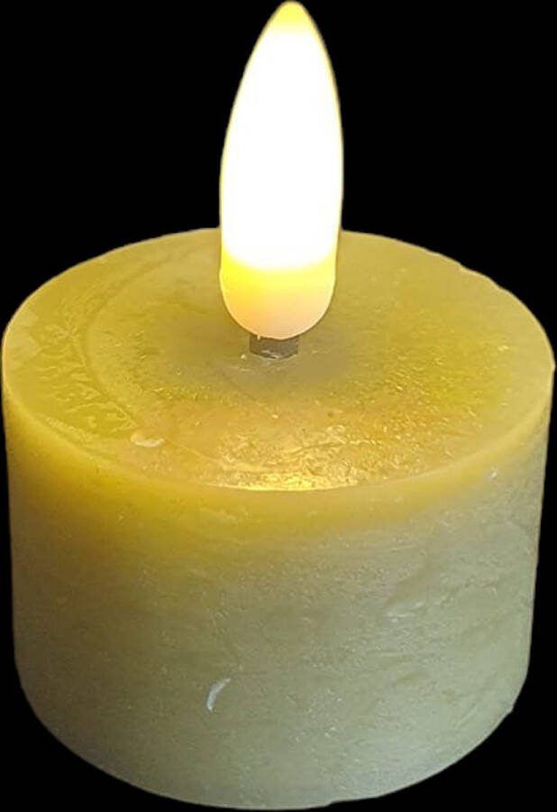 Coppens Theelicht rustiek LED rond Lyon lichtgroen 2 stuks hoogte 5 2 x 4 cm