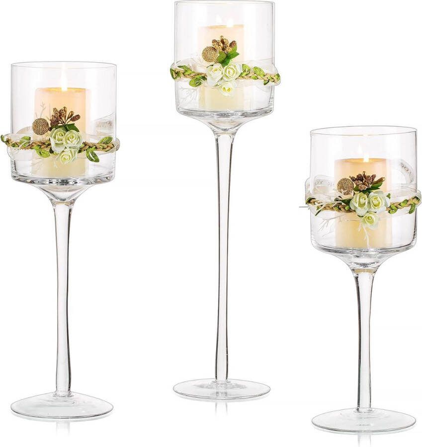 Theelicht Kaarsenhouder Glas Kandelaar Houder voor Drijven Theelicht Kaarsen Tall Elegant Ontwerp Bruiloft Eettafel Middelpunt Home Mantel Decor 20 23 26cm Set van 3