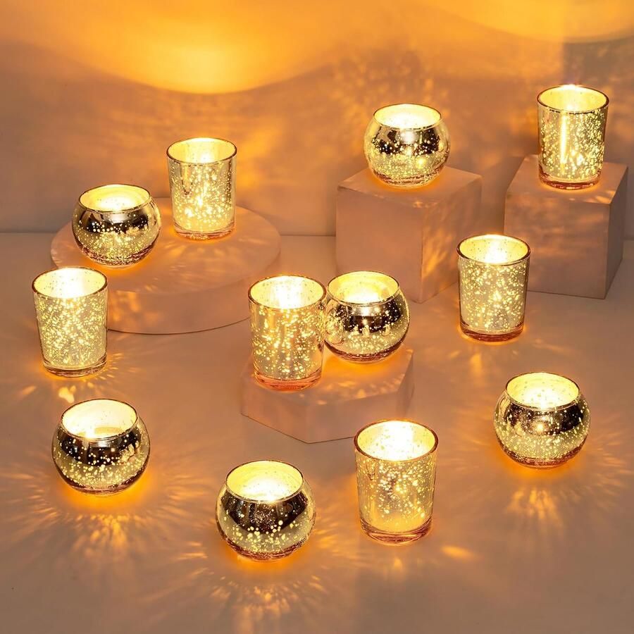 Theelichthouder glas kandelaar zilver set van 12 crackle kaarsglazen chique theelichtglazen Kerstmis voor tafeldecoratie theelichtglas kleine votiefkaarsenhouder voor verjaardag feest