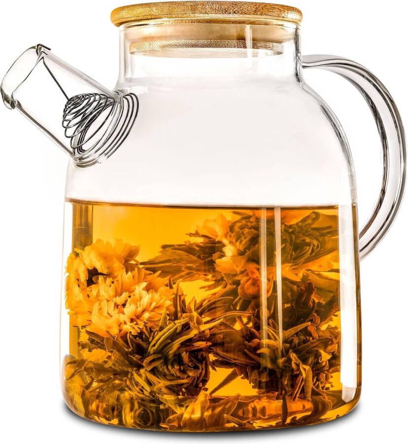 Theepot 1.5L Met Filter In Tuit Bamboe Deksel Voor Warme Koude Drankjes