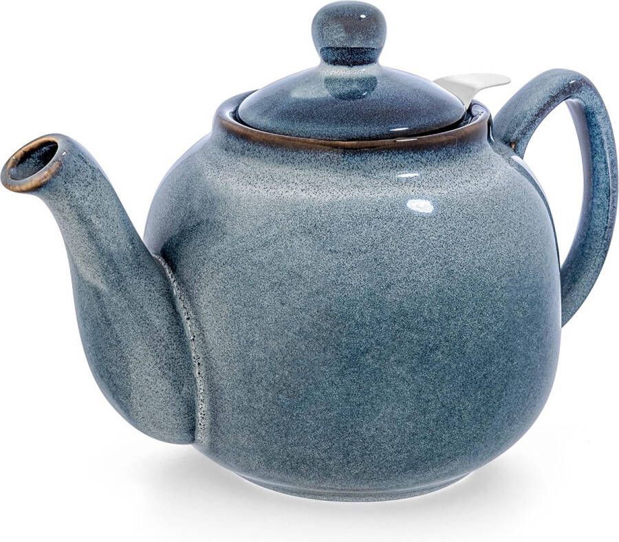 Theepot Bristol met schaduw glazuur handgeglazuurd (grijsblauw met filter) theepot TEAPOT ENGLISH CLASSIC STYLE 1 liter van edelkeramiek met voor gebruik met levensmiddelen geschikt glazuur [Energieklasse A]