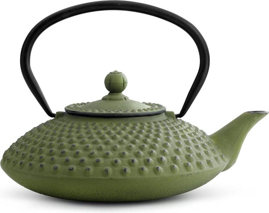 Theepot gietijzer Jing 125 l groene noppenstructuur Aziatische stijl iron teapot