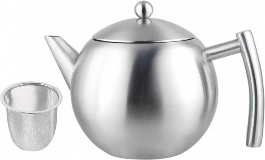 Theepot met filter 500ml Dubbelwandig Voor Losse Thee Theebloemen Roestvrijstalen Thermoskan RVS Theekan theemaker losse thee theebereider