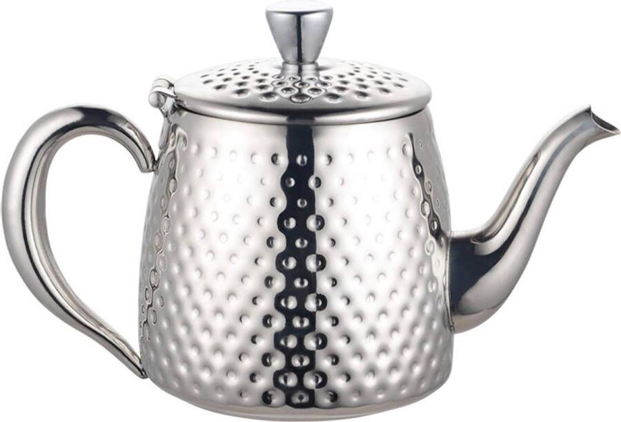 Theepot met hamerslageffect van hoogwaardig roestvrij staal 18|10 1L druppelvrij gieten holle handgrepen