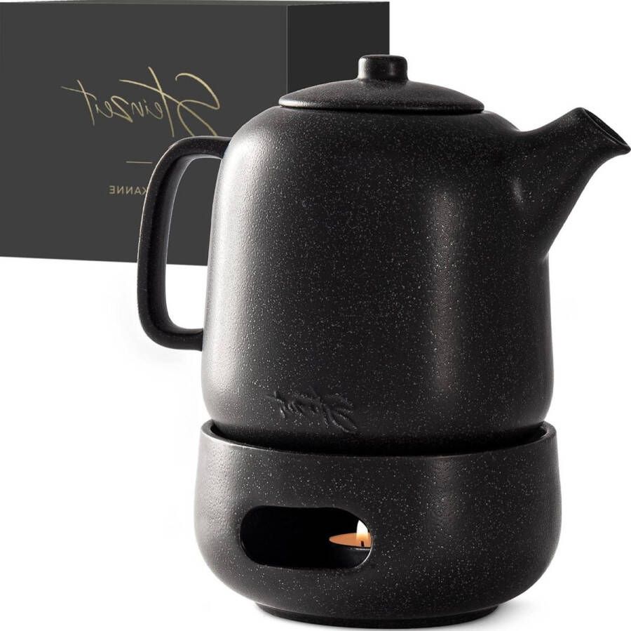 Theepot met stoofje 13 liter Roestvrij 304 Staal Keramiek Uniek Glazuur Uitneembare Zeef Zwart