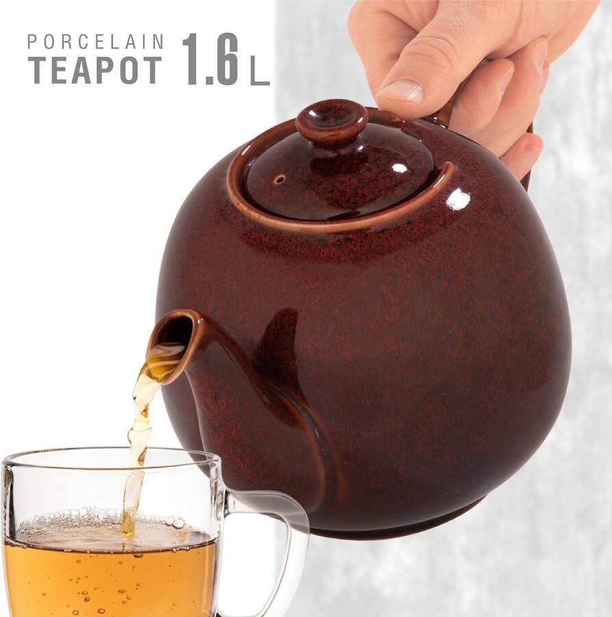 Theepot met zeefinzet Swansea koraal rood 1 6 L met filter van porselein door theepot die druppelvrij is. Theepot met zeef porselein