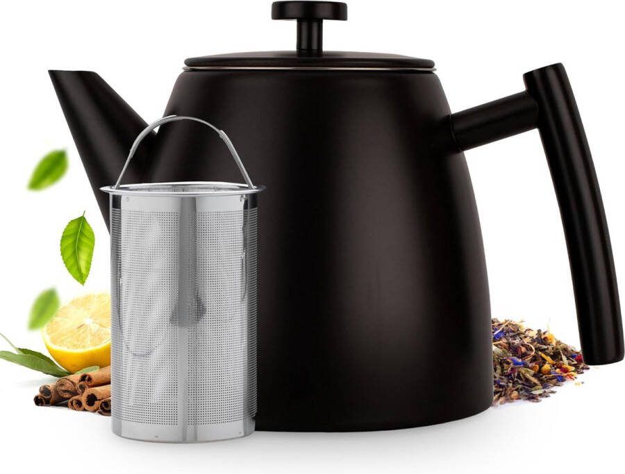 Theepot Roestvrij Staal 1L met Zeef Stoof voor Theepot met Stoofje Theemaker Dubbelwandig