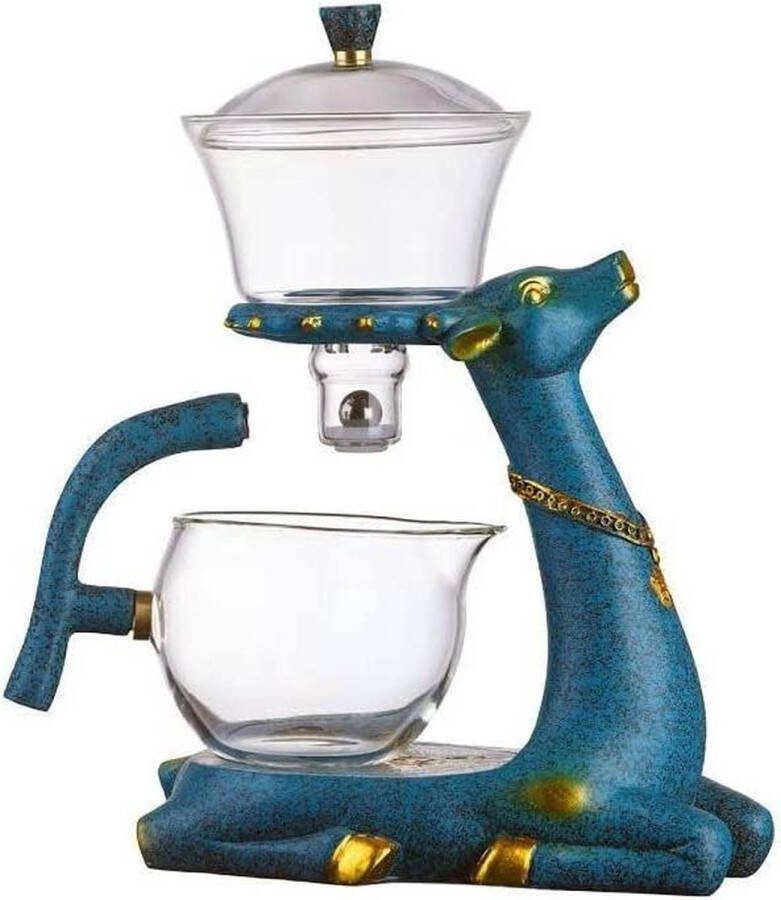 Theepot Set Semi-Automatische Druppel Roterende Glazen Theepot Set met Infuser Luie Kungfu Theepot Set (Herten Theepot)