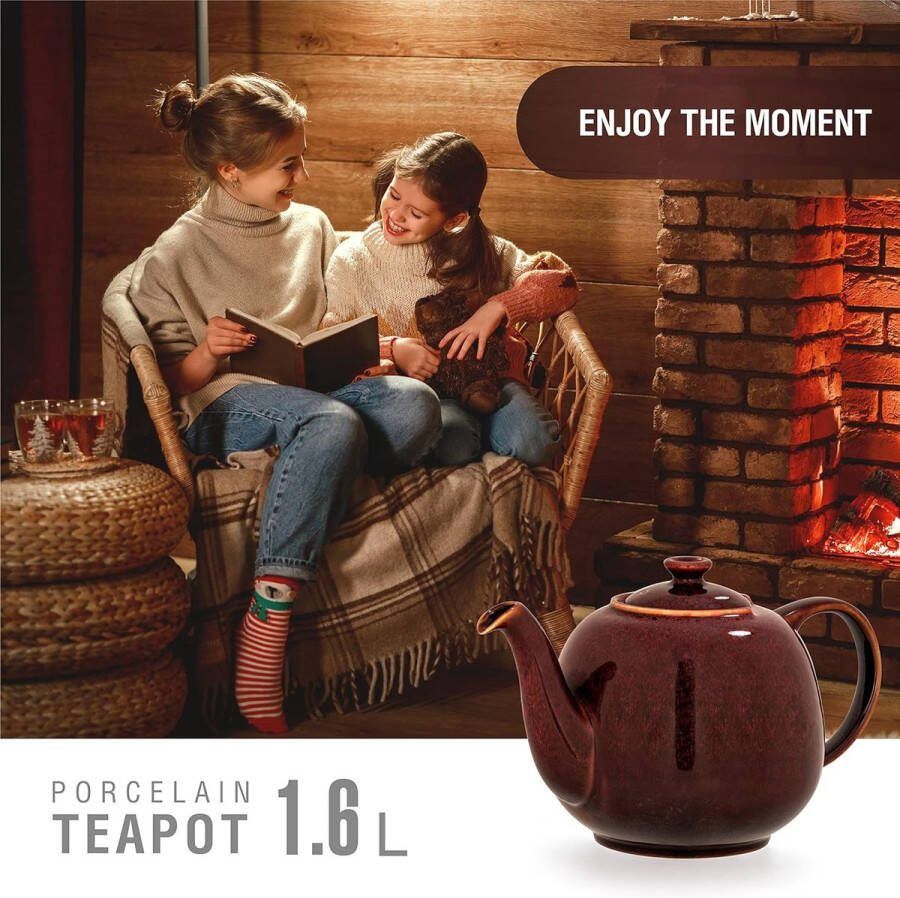Theepot Swansea 1 6 L koraal rood Porselein theepot voor theezakjes druppelvrij theepot Engels grote porseleinen theepot druppelvrij