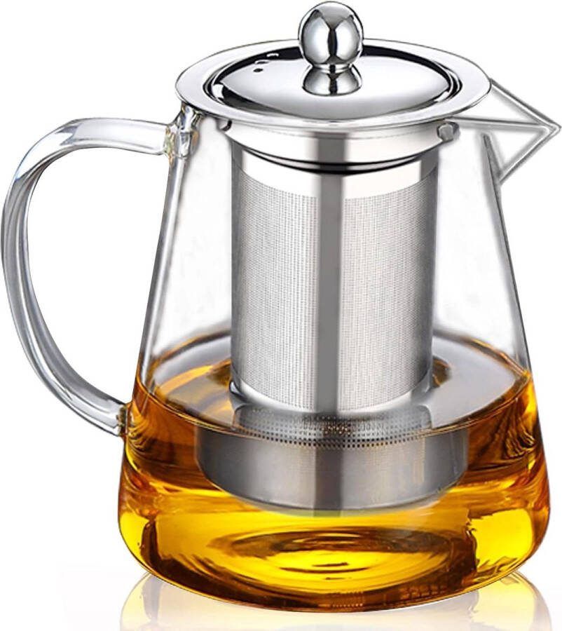 Theepot van 750ml met hittebestendige roestvrijstalen theezeef voor thee en koffie waterkaraf magnetronbestendig borosilicaatglas