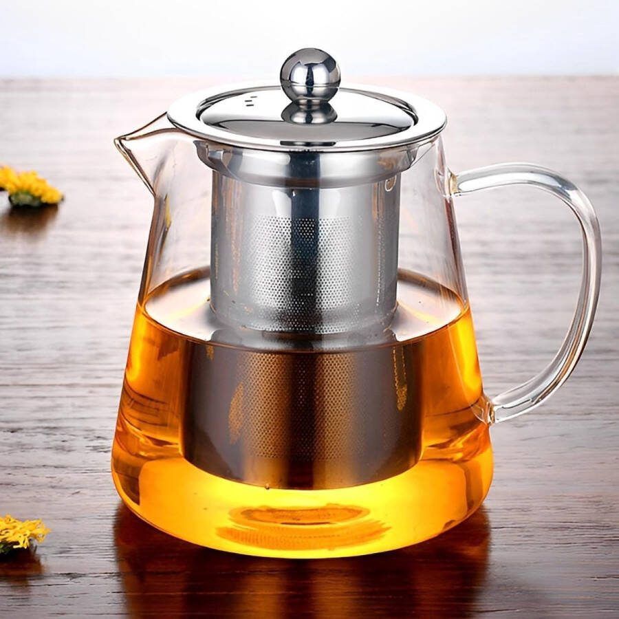 Theepot van glas 950 ml met theezeef van roestvrij staal hittebestendig uitneembaar glazen theepot voor vruchtenthee geurende theezakje zwarte thee groene thee losse thee