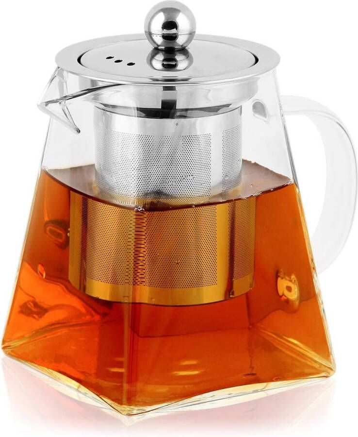 Theepot van glas met filter infuser van roestvrij staal hittebestendig perfect voor thee en koffie (900 ml)