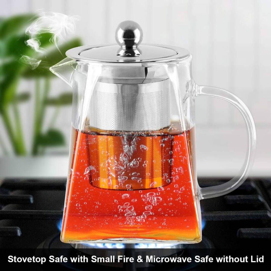 Theepot van glas met filter infuser van roestvrij staal hittebestendig perfect voor thee en koffie (900 ml)