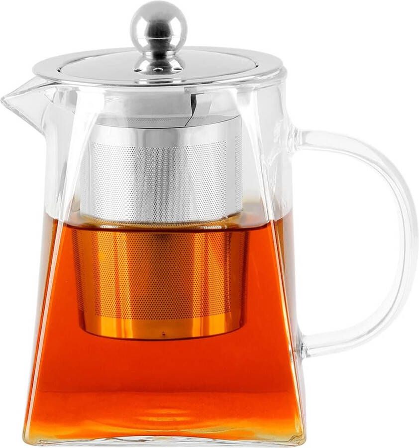 Theepot van glas met filter infuser van roestvrij staal hittebestendig perfect voor thee en koffie (900 ml)