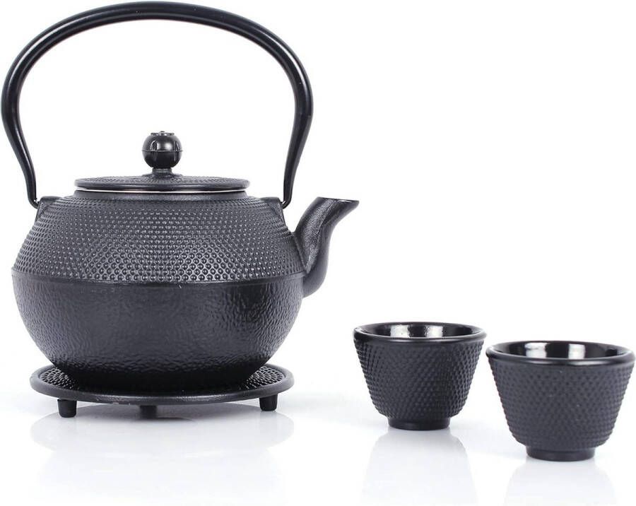 Theeservies gietijzer theepot 11 l afneembare zeef onderzetter theepotset vintage design losse thee zwart iron teapot