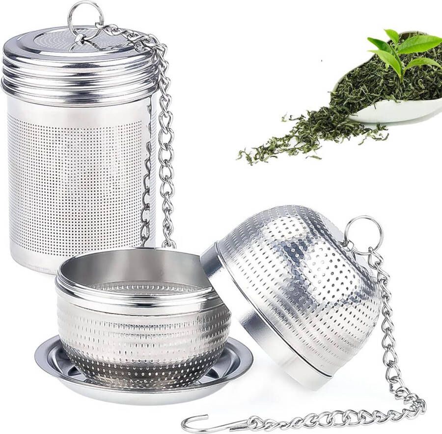 Theezeef voor kopje 2 stuks theefilters voor losse thee theezeef voor losse thee van 304 roestvrij staal met deksel en lekbak geschikt voor alle soorten thee