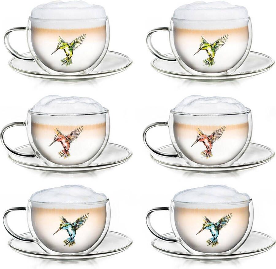 Thermische Dubbelwandige Thee Kop Kolibrie 250ml Set van 6 Rood Blauw Groen koffiekopjes set van 6