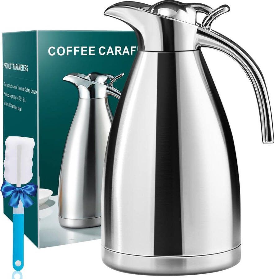 Thermische koffiekaraf 18 8 roestvrijstalen thermoskan voor warme dranken Dubbelwandige vacuüm geïsoleerde koffiethermoskan 1 4 l koffiekaraffen voor het bewaren van warme koffie en thee met