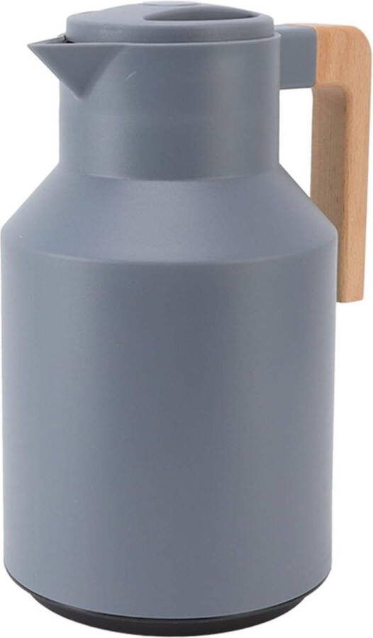 Thermische koffiekaraf 1L dubbelwandig vacuüm thermoskan koffie- en drankdispenser met houten handvat grijs