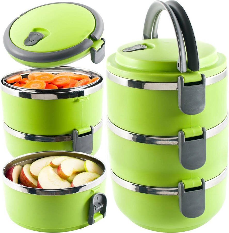 Thermische lunchbox draagbare container Voedselcontainer Roestvrij staal 3-laags lunchcontainer Geïsoleerde voedselcontainer Stapelbare lekvrije lunchbox voor volwassenen Kinderen Groen