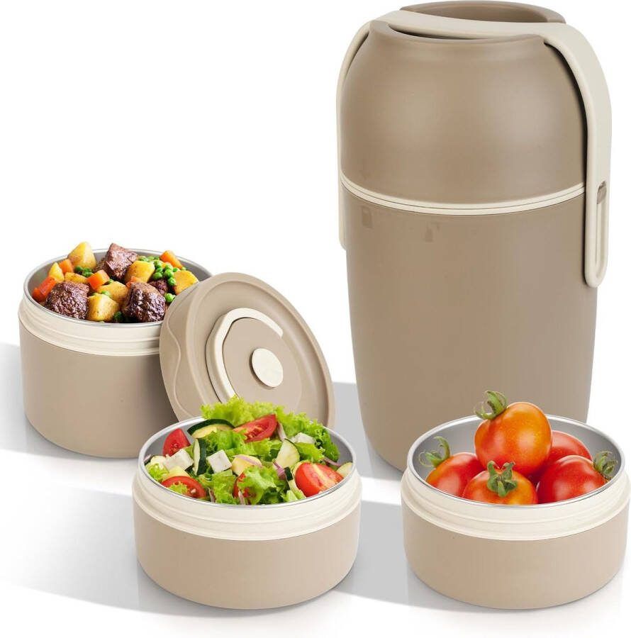 Thermische lunchboxen Grote capaciteit Stapelbaar Draagbaar met geïsoleerde 3-laags doos Lekvrije roestvrijstalen lunchbox voor schoolkantoor