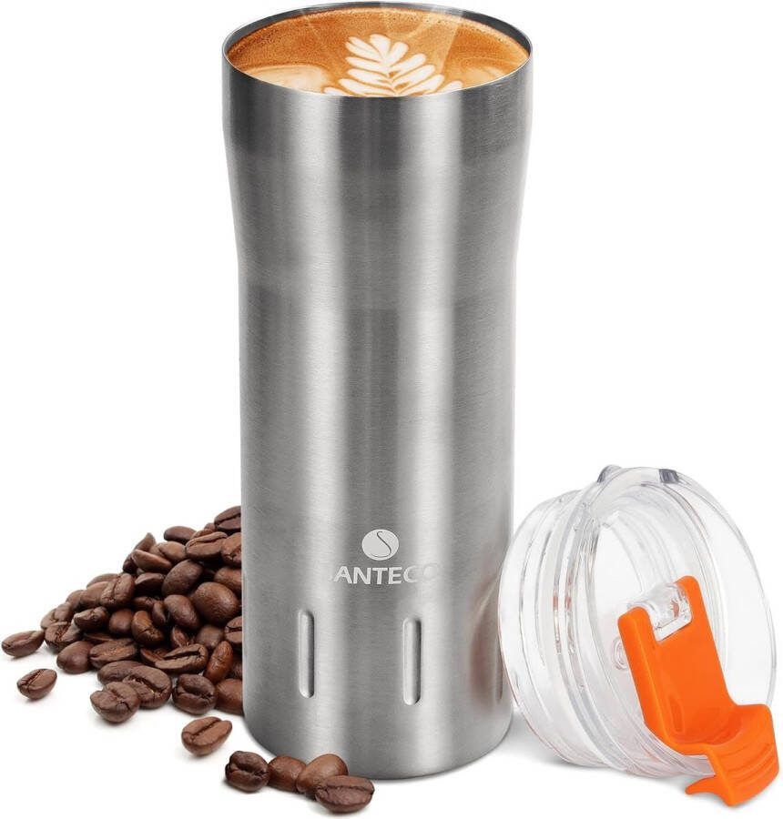 Thermische mok 500 ml Coffee Mug to Go 18 8 roestvrij staal dubbelwandig geïsoleerd blijft 10 uur warm 100% lekvrije drinkbeker met transparant deksel BPA-vrij