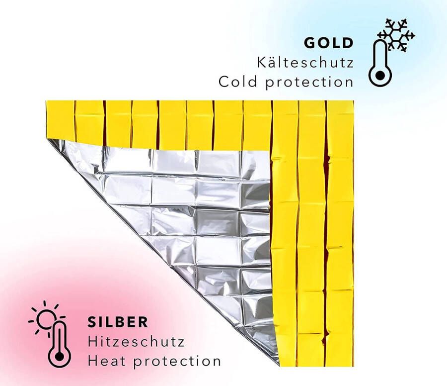 Thermische Nooddeken slaapzak 210 x 160 cm \ 15 Premium Rescue Blankets (Gold Silver)