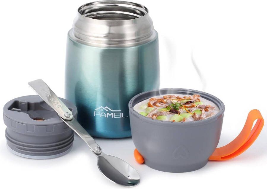 Thermische voedselcontainer 450 ml warmtecontainer voor voedsel roestvrij staal met opvouwbare lepel thermische lunchbox voor soep pap ijs en yoghurt (450 ml groen)