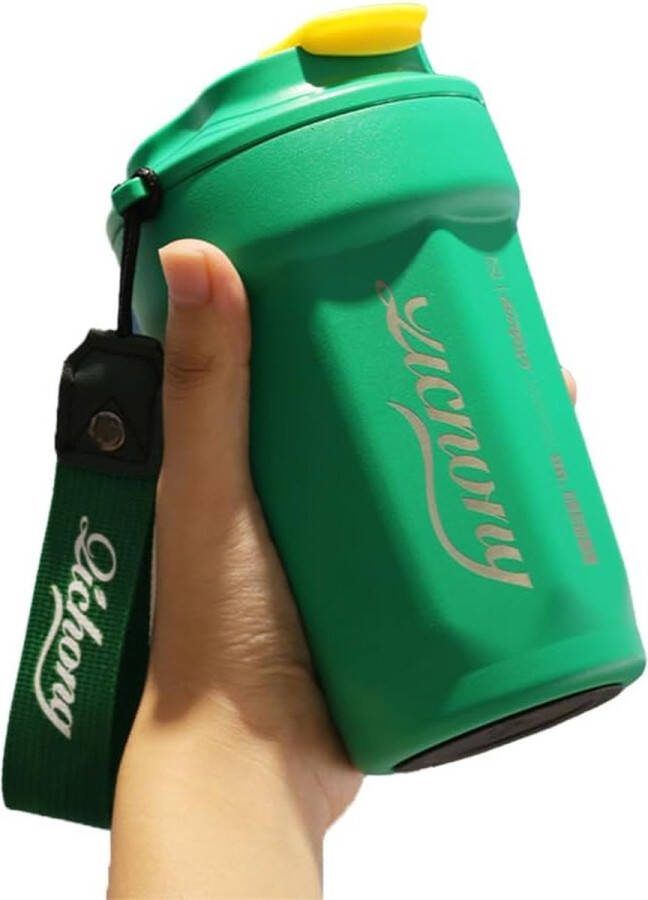 Thermo-koffiemok 480 ml dubbelwandig vacuüm-isolatiebeker met deksel en draagriem 100% dichte autobeker van 316 roestvrij staal thermosbeker voor ijs warme dranken (groen)