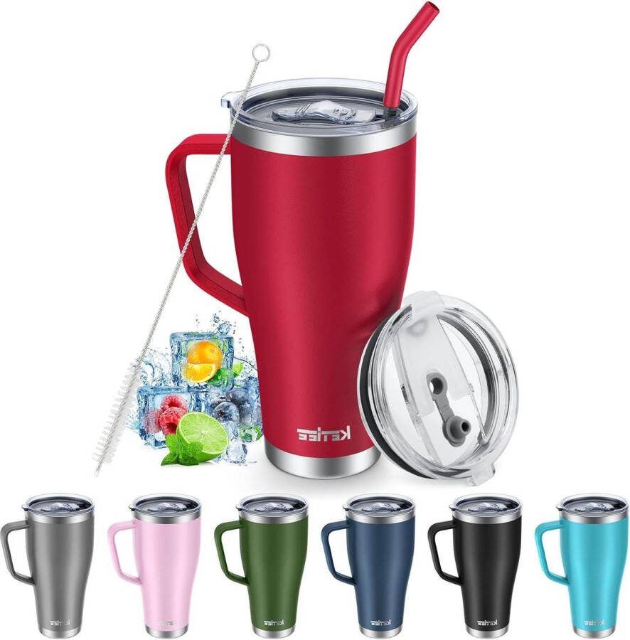 Thermobeker 850 ml RVS Met deksels Handvat Autobeker Drinkbeker Tumbler Voor warme en koude dranken