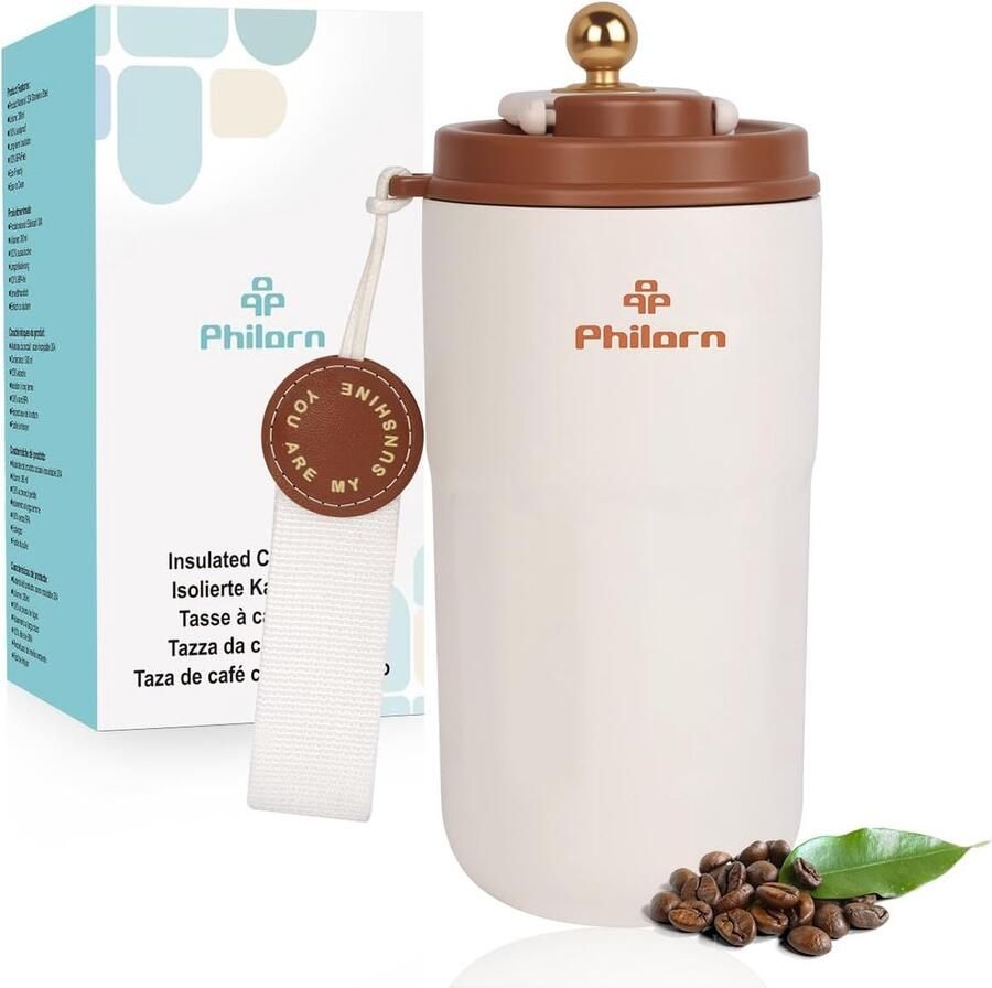 Thermobeker voor onderweg 420 ml koffiebeker om mee te nemen met deksel lekvrij coffee-to-go beker thermo van 316 roestvrij staal herbruikbare koffiebeker