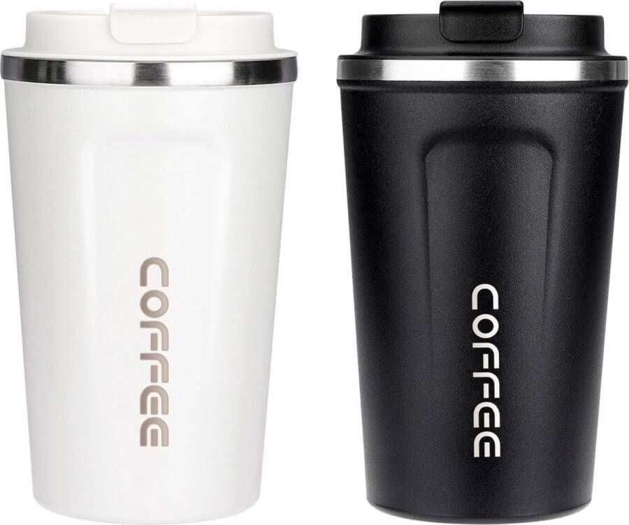 Thermobekers to go 380 ml geïsoleerde koffie-reisbeker met lekvrij deksel dubbelwandig geïsoleerd auto-koffiebeker om mee te nemen voor thee koffie warm en koud water 2 stuks
