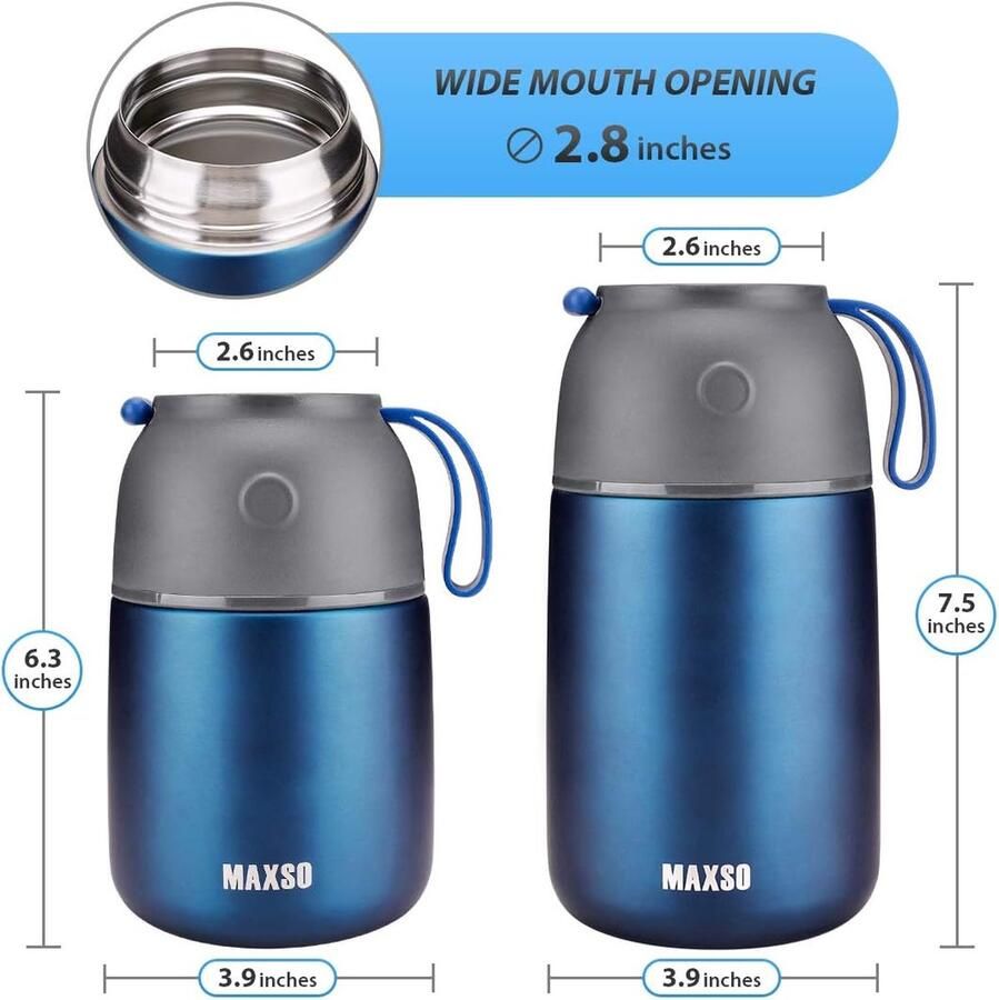 Thermocontainer voor eten 500 ml en 700 ml roestvrij staal warmhoudcontainer met opvouwbare lepel gerechten babyvoeding soep pap yoghurt thermo-voedselcontainer onderweg 2 isolatiecontainers