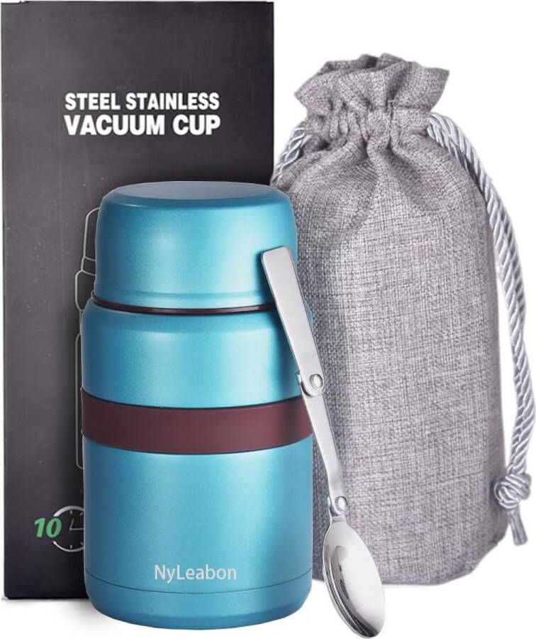 Thermocontainer voor eten 500 ml roestvrij staal thermische voedselcontainer lunchbox thermobeker babypap isolatiepot met klaplepel voor kinderen en volwassenen (blauw)