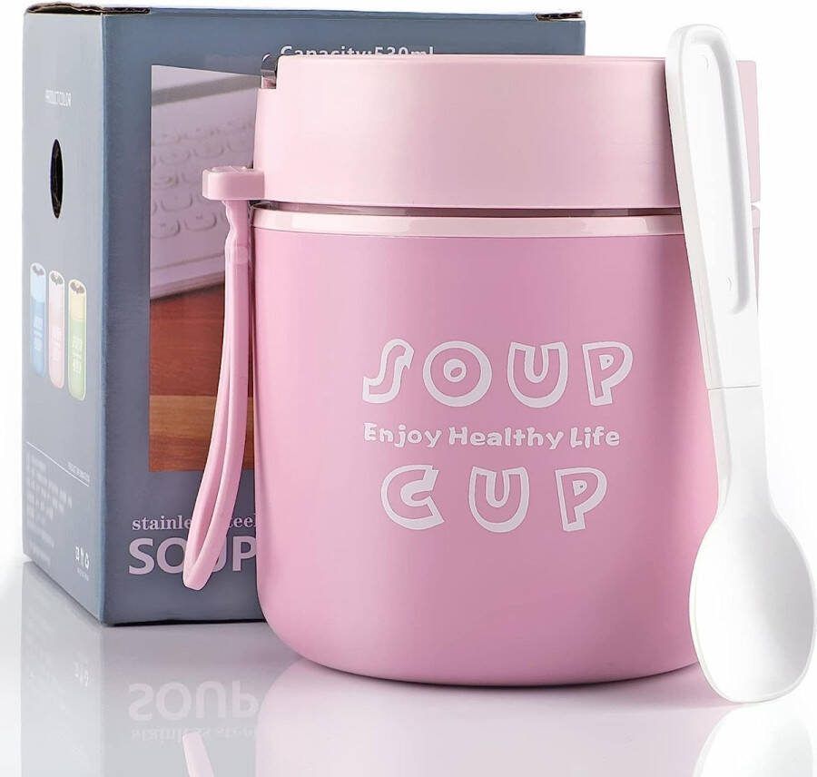 Thermocontainer voor eten 530 ml thermobeker babypap met lepel roestvrij staal thermocontainer voor eten kinderen muesli to go beker thermische lunchbox voedselcontainer voor picknick