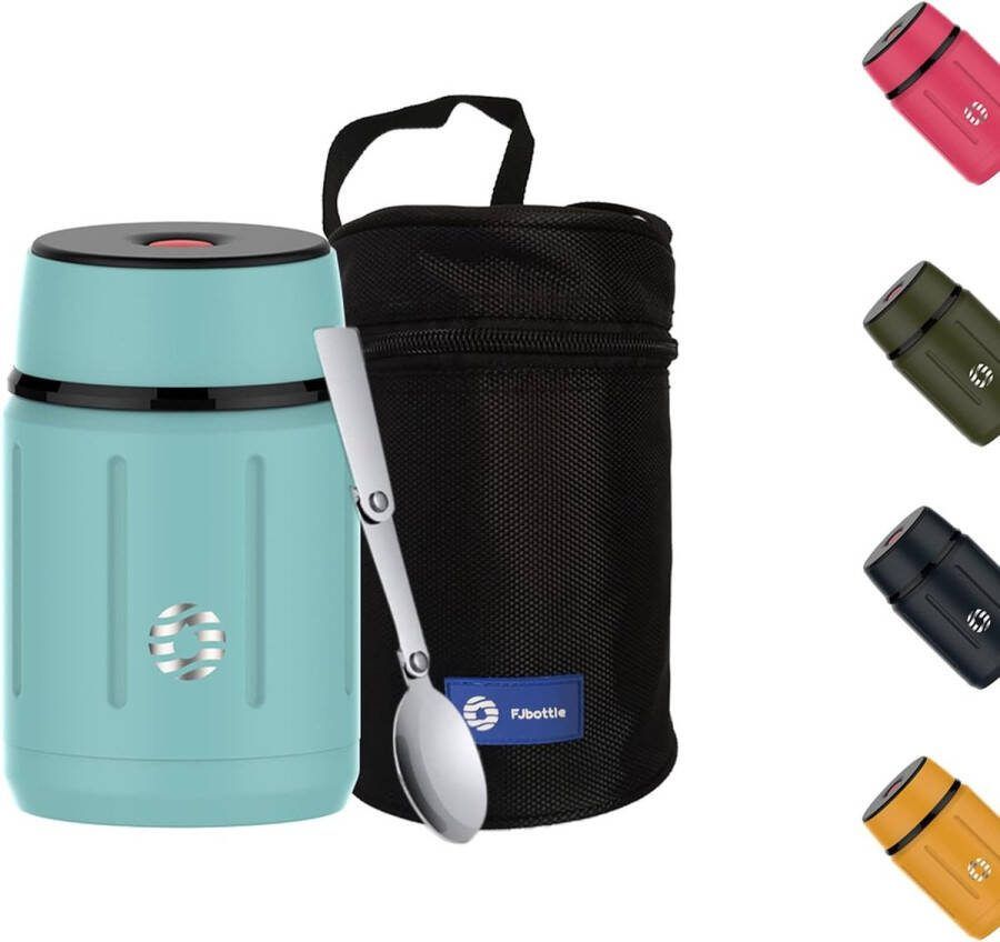 Thermocontainer voor eten 750 ml lekvrij roestvrij staal soepcontainer met opvouwbare lepel voor eten soep pap fruit blauw