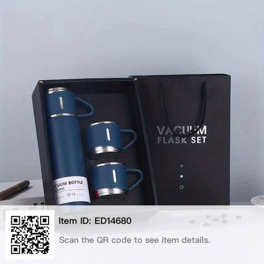 Thermofles set van 500ml voor koud en heet water. Houdt 12 uur lang koud of heet water vast inclusief 3 kopjes