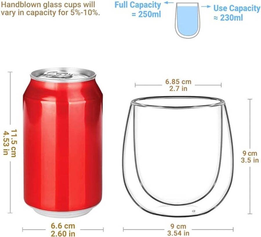 Thermoglazen van borosilicaatglas drinkglazen voor thee koffie cappuccino water sap ijsthee koffieglazen 250ml*6
