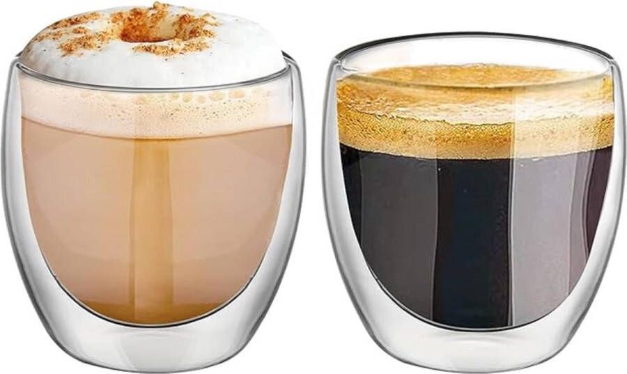 Thermoglazen van borosilicaatglas drinkglazen voor thee koffie cappuccino water sap ijsthee koffieglazen 2 x 250 ml