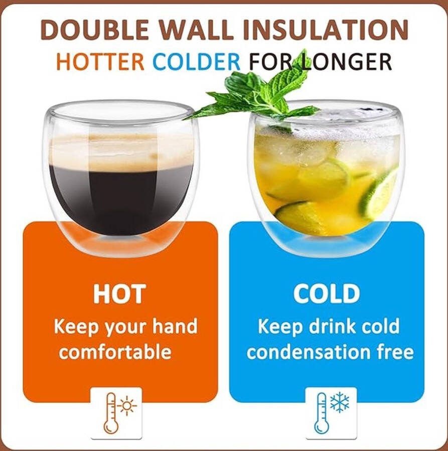 Thermoglazen van borosilicaatglas drinkglazen voor thee koffie cappuccino water sap ijsthee koffieglazen 6