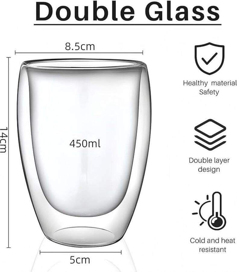 Thermoglazen van borosilicaatglas drinkglazen voor thee koffie cappuccino water sap ijsthee koffieglazen 6 450ml