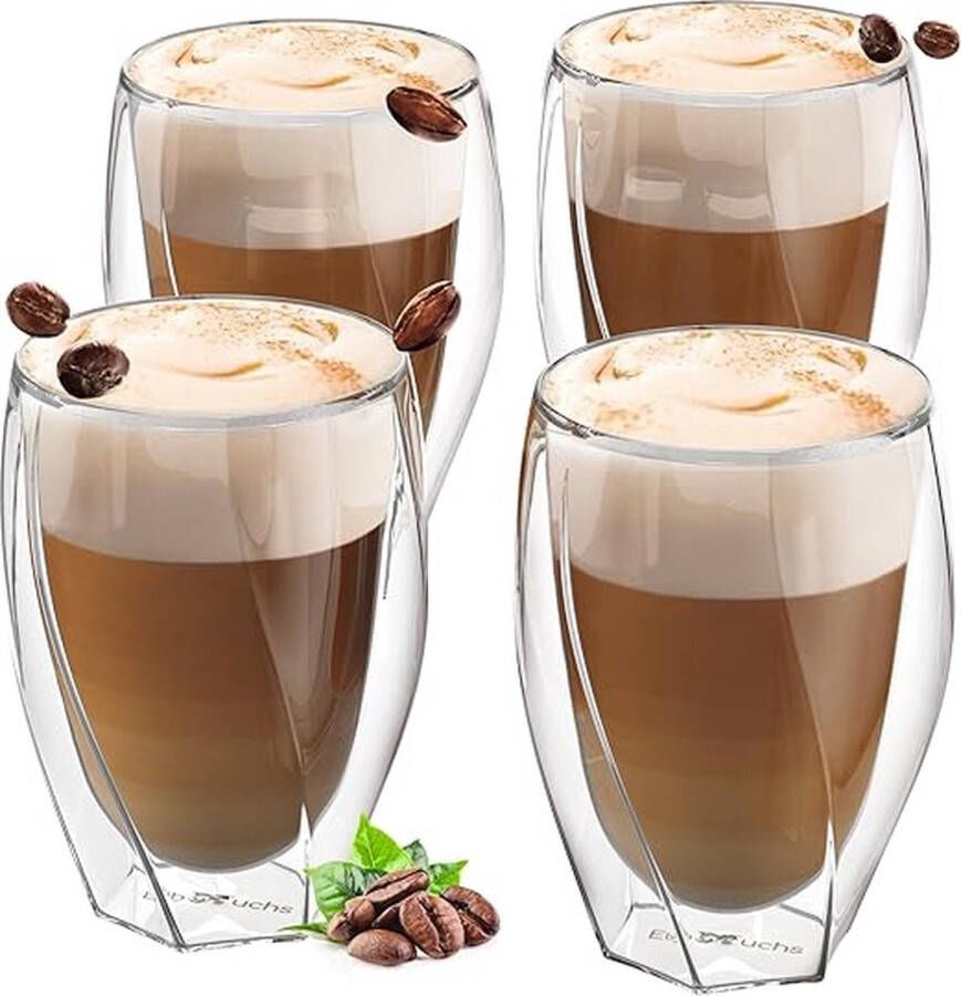 Thermoglazen van borosilicaatglas drinkglazen voor thee koffie cappuccino water sap ijsthee koffieglazen 4 x 330 ml