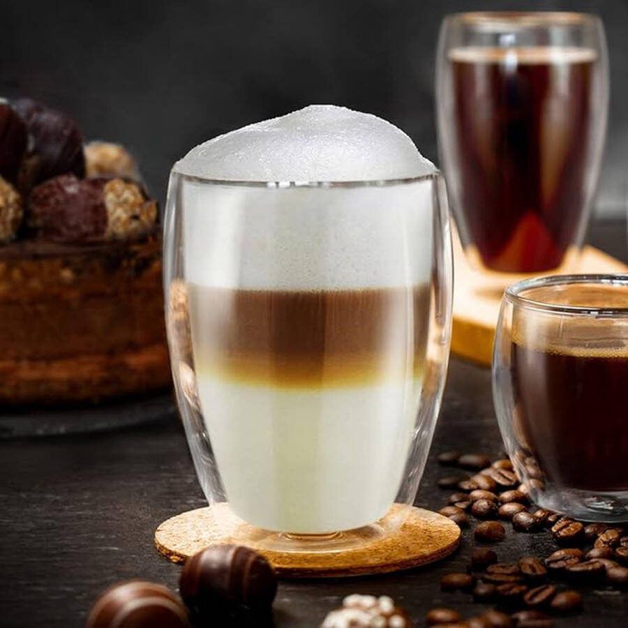 Thermoglazen van borosilicaatglas drinkglazen voor thee koffie cappuccino water sap ijsthee koffieglazen 6 x 250 ml