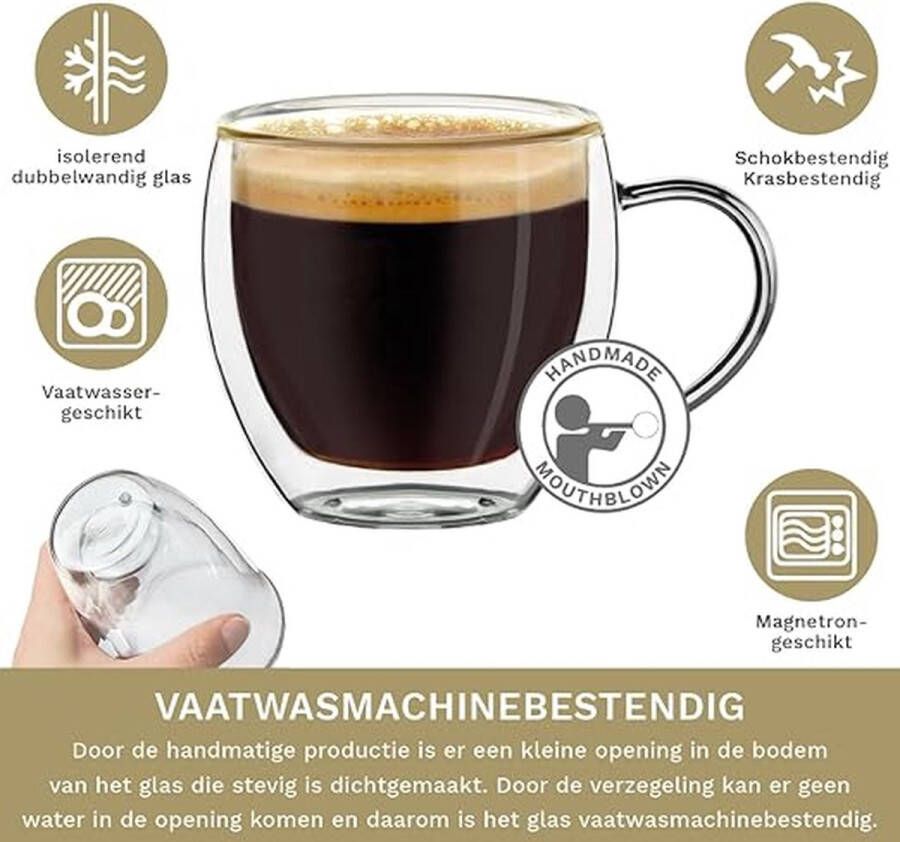 Thermoglazen van borosilicaatglas drinkglazen voor thee koffie cappuccino water sap ijsthee koffieglazen 4 x 100 ml