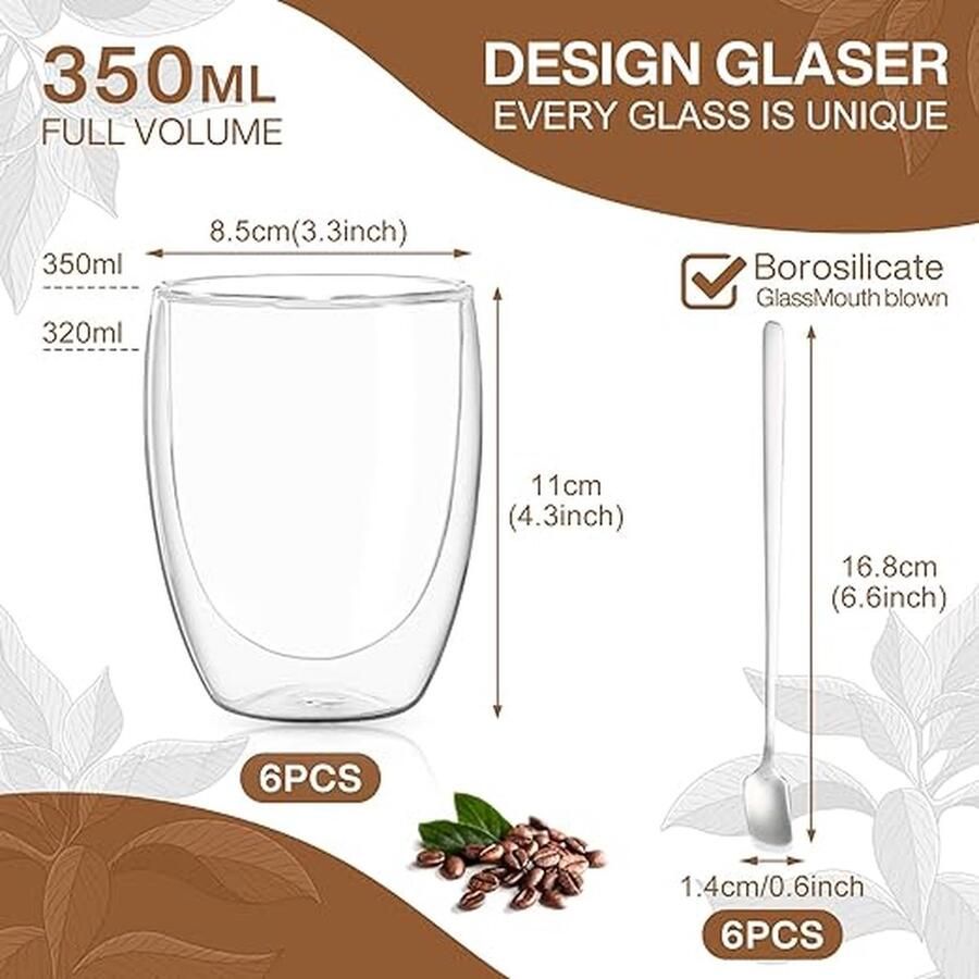 Thermoglazen van borosilicaatglas drinkglazen voor thee koffie cappuccino water sap ijsthee koffieglazen 6