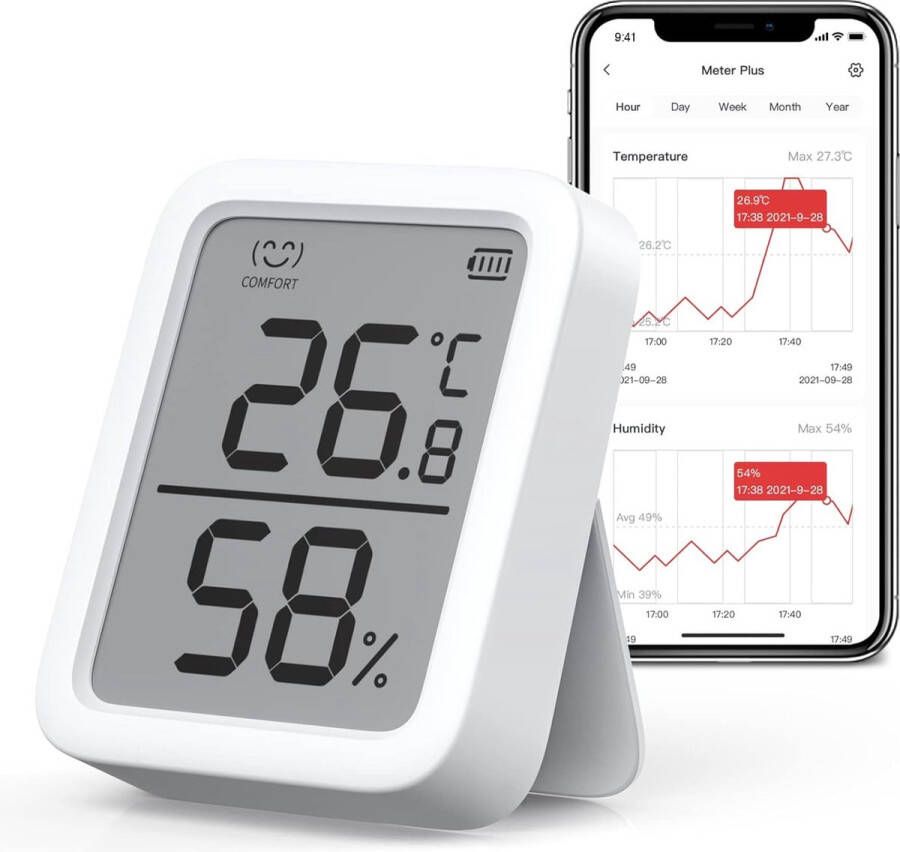 Thermometer Hygrometer Bluetooth Digitale Temperatuur Vochtigheid Sensor met Smart Alert & Data Opslag LCD Scherm Digitale Thermo Hygrometer voor kamertemperatuur Kelder Garage