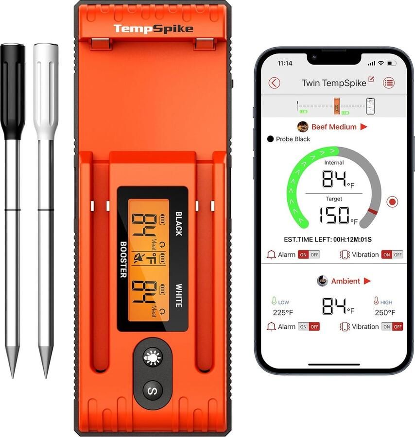 ThermoPro Twin TempSpike Draadloze Vleesthermometer 500FT Bereik 2 Vleesprobeers