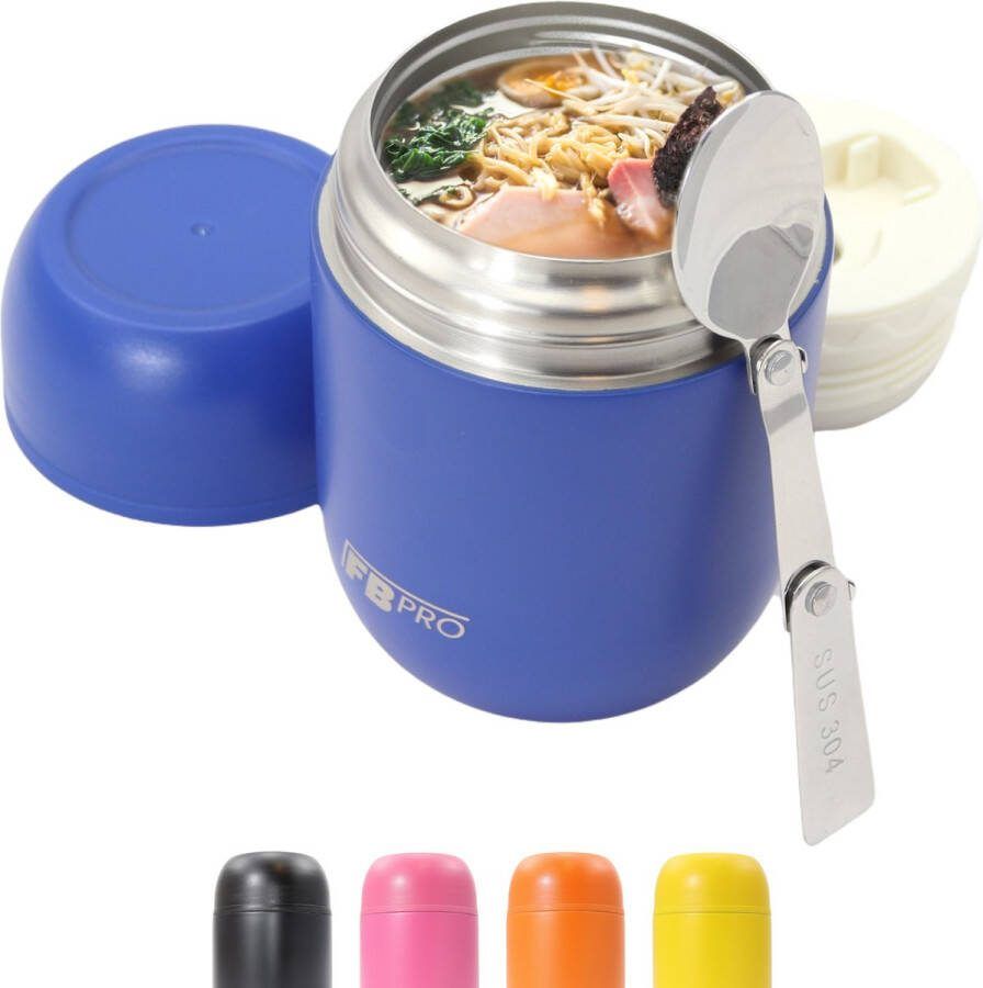 Thermos voedselcontainer met lepel Thermoskan Thermosbeker voor het meenemen van eten Voedsel container voor soep noodles babyvoeding havermout ijs en meer! Soepbeker to go Blauw 420ml